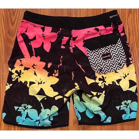 Hurley Phantom Board Shorts Mens 28 7" Floral Scallop Beach Swim Trunks Pocket - Picture 2 of 7